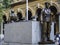 Bronze soldier statues standing guard at the Cenotaph in Martin Place