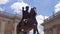 Bronze statue of Emperor Marcus Aurelius on horse on Capitol Hill in Rome, Italy in slow motion