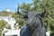 bronze statue in front of the bullfight arena in Ronda
