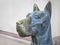 Bronze statue head of a dog Doberman Pinscher breed