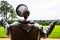 Bronze statue with his arms extended wide in Ashton Court Mansion.