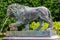 Bronze statue of lion. Fragment of fountain Lion`s cascade in Lower park of Peterhof in St. Petersburg, Russia