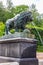 Bronze statue of lion. Fragment of fountain Lion`s cascade in Lower park of Peterhof in St. Petersburg, Russia