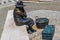 Bronze statue of old Portuguese farmer lady with her produce for sale, captured in front of the town`s traditional fish