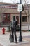 Bronze statue by Ron Adamson, forming a part of Standin` On The Corner Park in Winslow, AZ