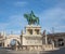 Bronze statue of Saint Stephen near the Fishermans Bastion, Budapest, Hungary. Equestrian statue of King Stephen