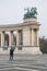 Bronze statues are in Heroes Square in Budapest, Hungary.