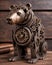 Bronze Steampunk Bear on Wooden Table