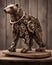 Bronze Steampunk Bear on Wooden Table