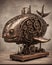 Bronze Steampunk Fish on Wooden Table