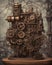 Bronze Steampunk Machine on Wooden Table