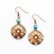 Bronze And Turquoise Floral Earrings With Intricate Cut-outs