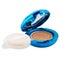 Bronzer powder for facial makeup in a plastic case with a mirror and a brush