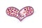 Brooch heart with pink gems isolated on white