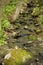 Brook in springtime forest, diagonal, with rocks and boulders, Valley Falls Park, Vernon, Connecticut.