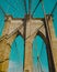 Brooklyn bridge close up with blue sky background