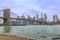 Brooklyn bridge and lower manhattan from peddle beach in Brooklyn, New York