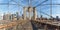 Brooklyn Bridge in New York City skyline of Manhattan with World Trade Center skyscraper panorama in the United States