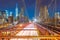 Brooklyn Bridge at night with cars traffic