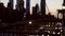 Brooklyn Bridge at night time with car traffic view from above of the busy roads of New York soft focus