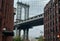 Brooklyn Bridge seen from a street in Brooklyn