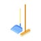 Broom and Dustpan with Wooden Handle as Household Cleaning Equipments Isometric Vector Composition