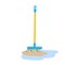 Broom for house cleaning. Mop tool with long orange handle.