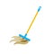 Broom for house cleaning. Mop tool with long orange handle.