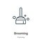 Brooming outline vector icon. Thin line black brooming icon, flat vector simple element illustration from editable gardening