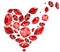 Broren heart symbol from red ruby gems on white