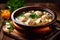 broth soup with chicken meatballs in a bowl