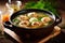 broth soup with chicken meatballs in a bowl