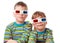 Brother and sister in shirt and anaglyph glasses