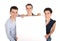 Brother and sisters holding banner