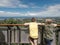 Brothers enjoying the view from Forest Sky Pier at Sealy Lookout, Coffs Harbour Australia