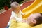 Brothers on the playground slide