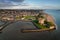 Brotie Castle on the banks of the River Tay at Brotie Ferry, Dundee, Scotland. View from above