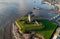 Brotie Castle on the banks of the River Tay at Brotie Ferry, Dundee, Scotland. View from above