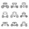 Brougham carriage icons set, outline style