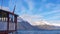 The Brow Of A Steamship Sits In Front Of Snow Covered Alps