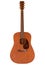 Brown acoustic guitar made by Mahogany wood on white background