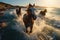 Brown Arabian Horses Galloping At The Beach