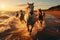 Brown Arabian Horses Galloping At The Beach