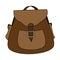 Brown backpack flat line vector illustration icon.