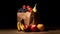 A brown bag brims with a cornucopia of ripe, colorful fruits, tantalizing display of nature\\\'s crops