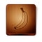 Brown Banana icon isolated on white background. Wooden square button. Vector