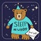 Brown Bear Cartoon Character. Sleep all winter. Good night background