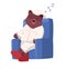 Brown bear character in pajamas sleeping or relaxing in a chair. Cartoon vector illustration in flat style