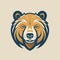 Brown Bear Head Logo Illustration In Light Navy And Beige Style