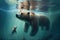 A Brown Bear And Her Cub Swimming Underwater. Generative AI